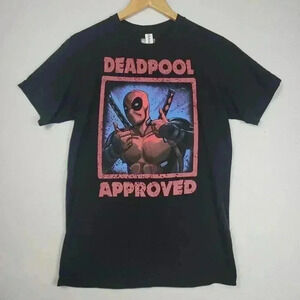 Deadpool Marvel T-Shirt Size Medium Black Graphic Movie EUC‎